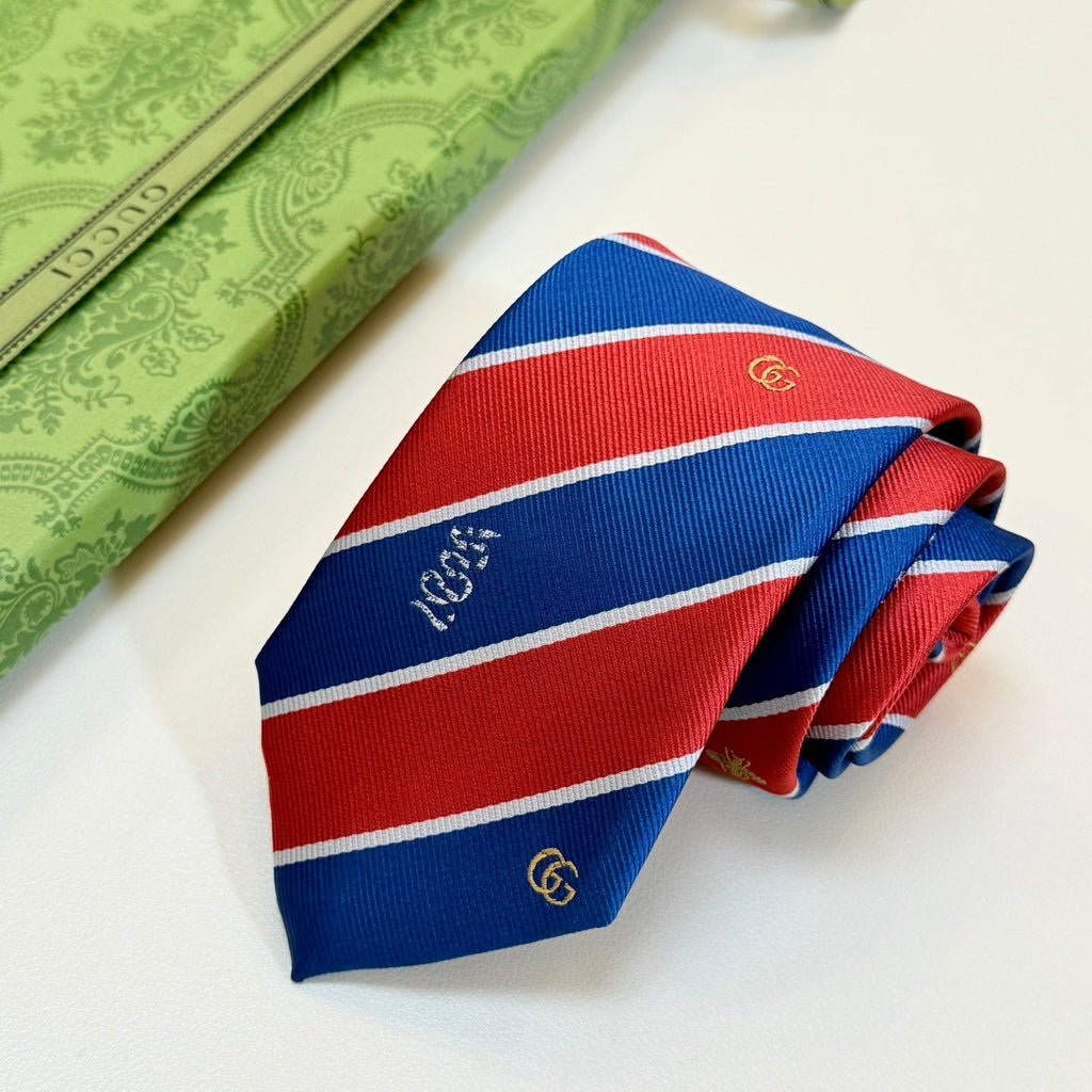 Gucci Style Men's Equestrian Stripe Silk Tie