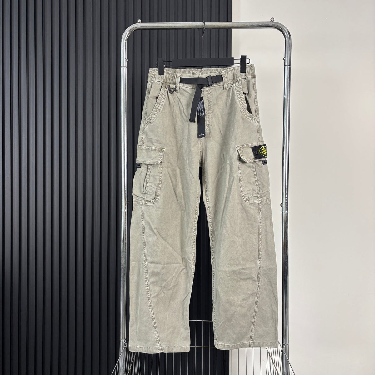 Stone Island Washed Multi-Pocket Cargo Trousers with Buckle Belt and Compass Badge