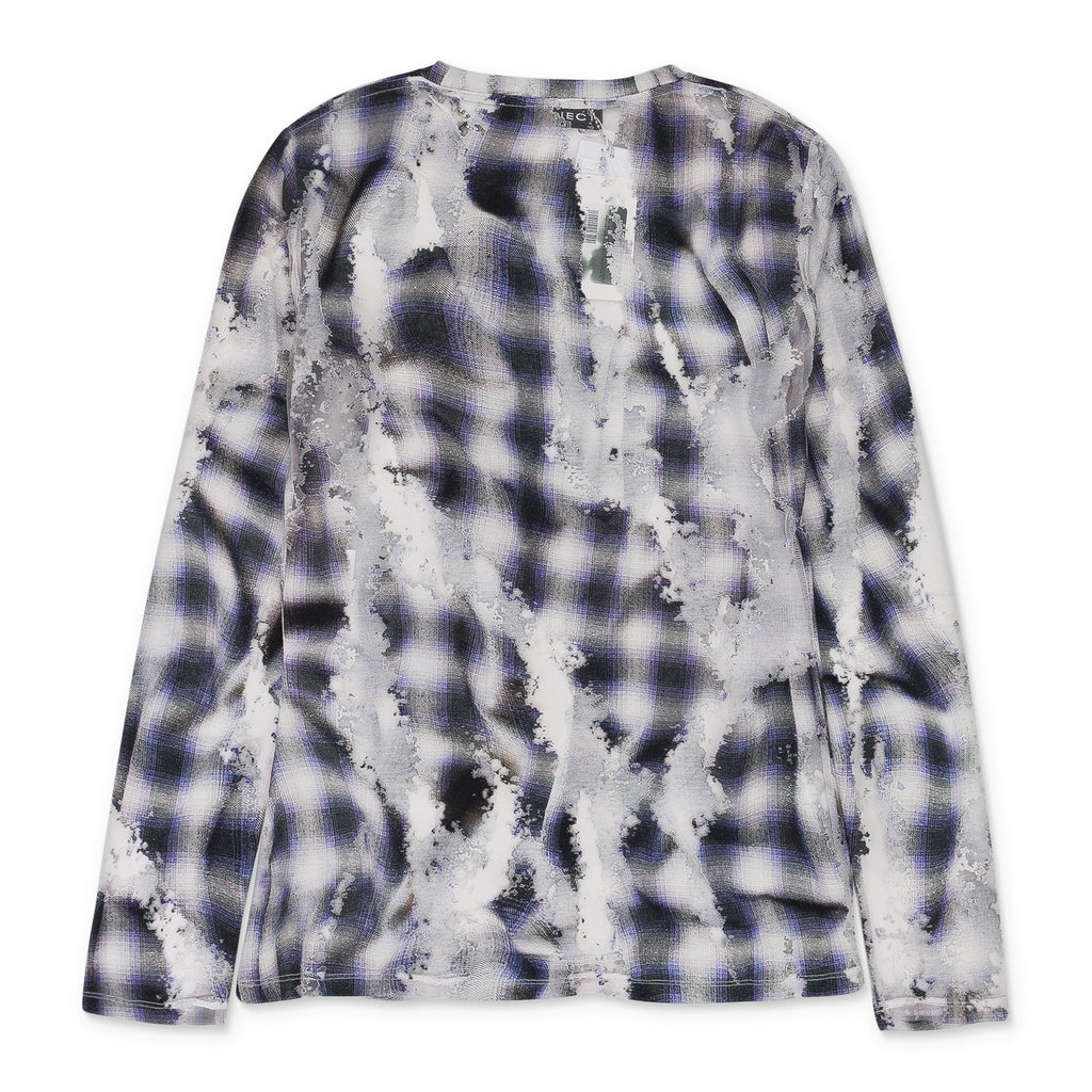 BLUE CHECK LONG SLEEVE WITH DEVORE EFFECT T-SHIRT
