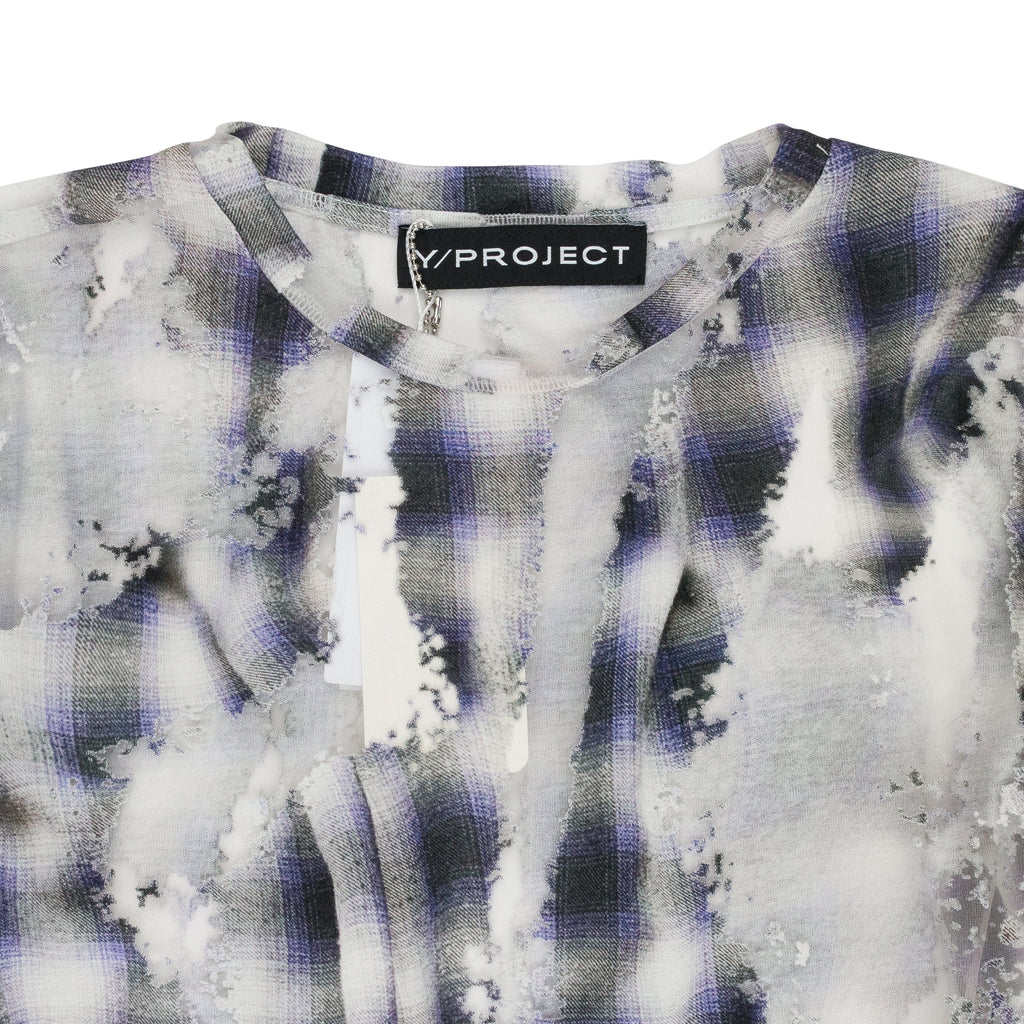 BLUE CHECK LONG SLEEVE WITH DEVORE EFFECT T-SHIRT