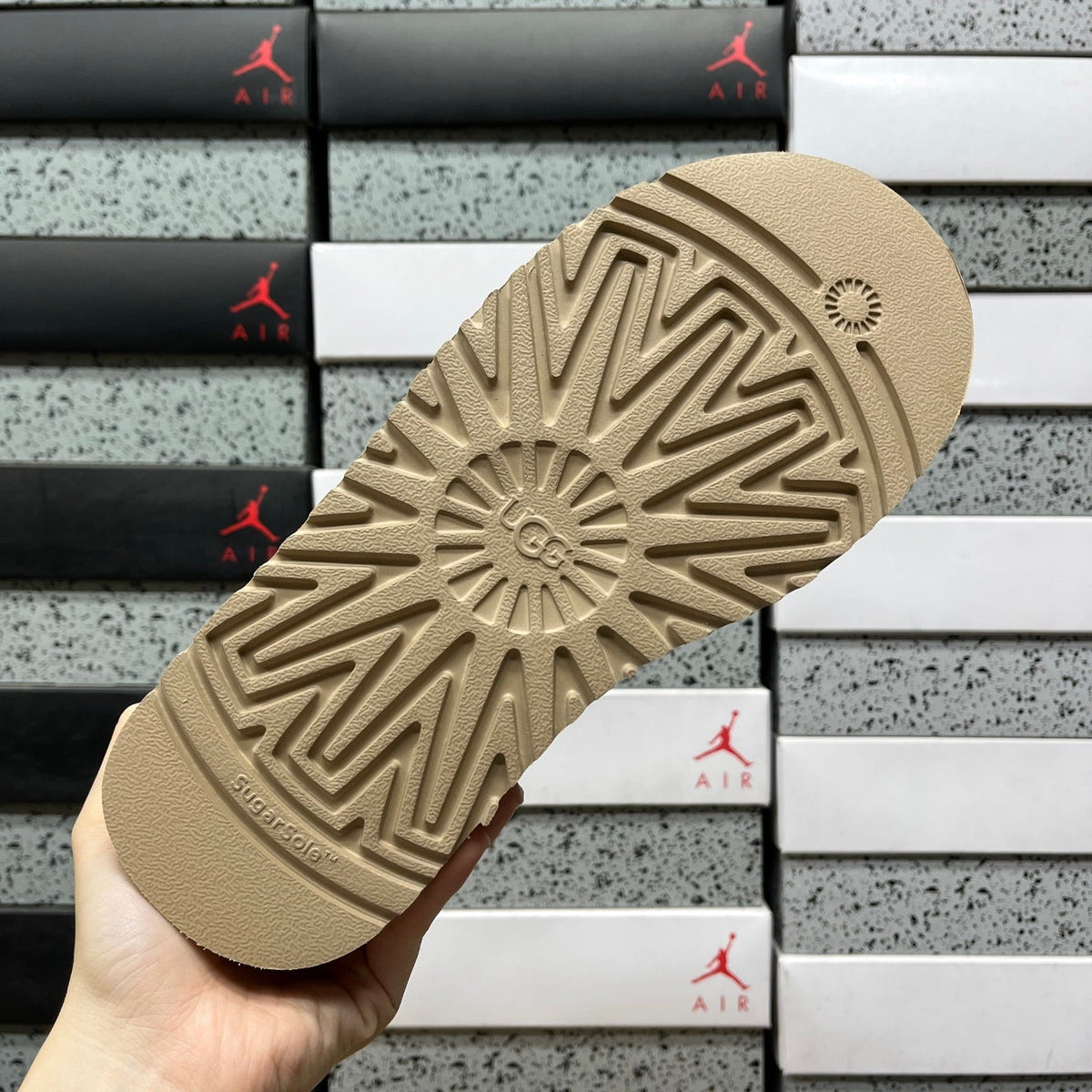 UGG Lowmel Platform Sneaker – Suede Low-Top with Shearling Collar, Braided Trim, Bungee Lace & Chunky Platform Sole in Sand