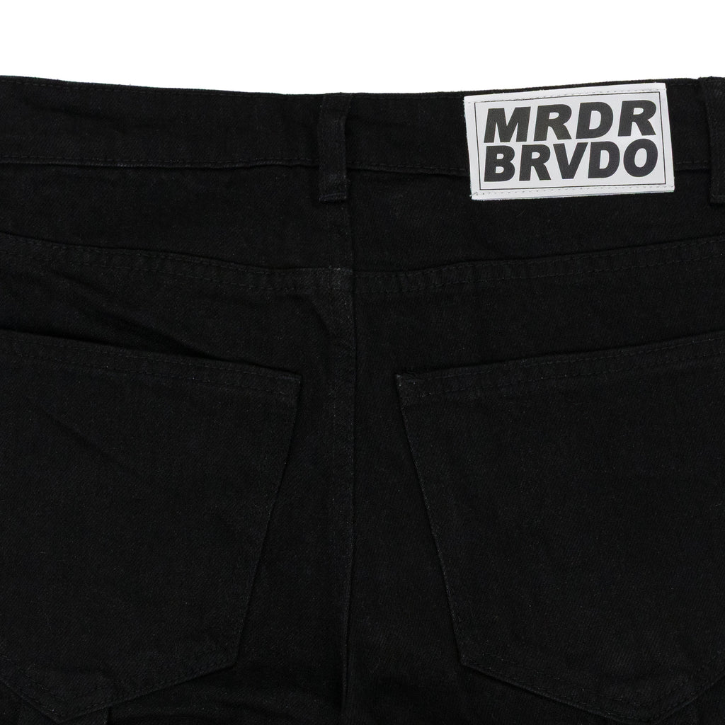 BLACK WINGED LOGO BONDAGE STRAIGHT-FIT JEANS