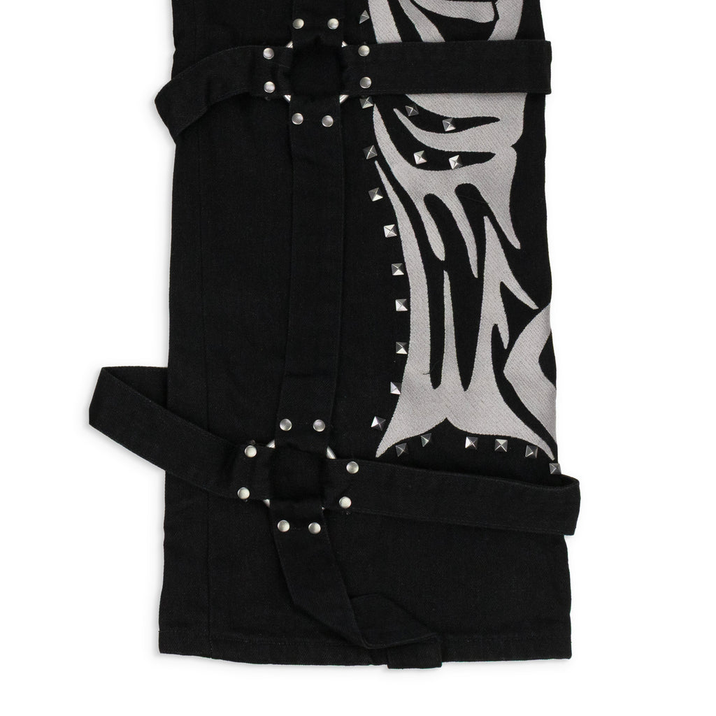 BLACK WINGED LOGO BONDAGE STRAIGHT-FIT JEANS