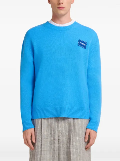 Marni bright blue cashmere sweater with Marni patch