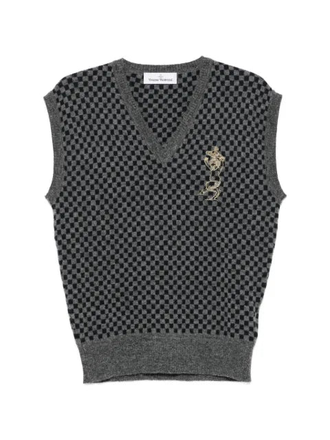 Vivienne Westwood checkerboard-knit Orb-embroidered sleeveless sweater