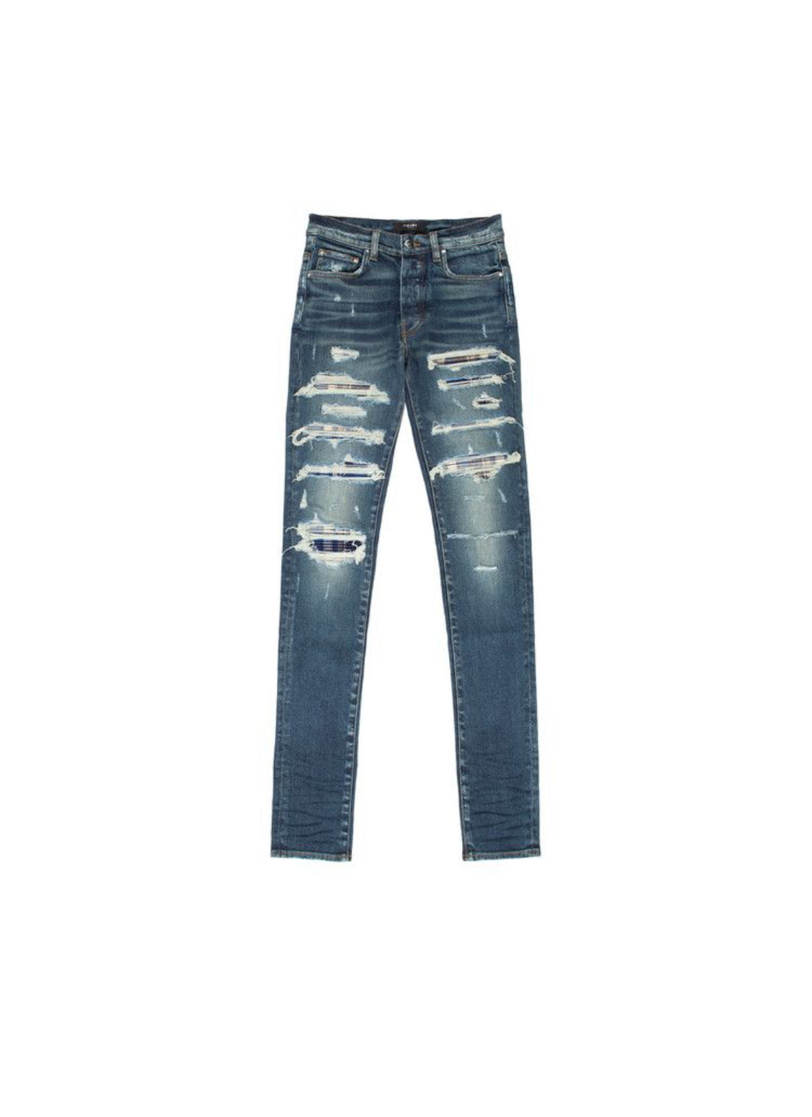 AMIRI Plaid Thrasher Skinny Jeans Deep Classic