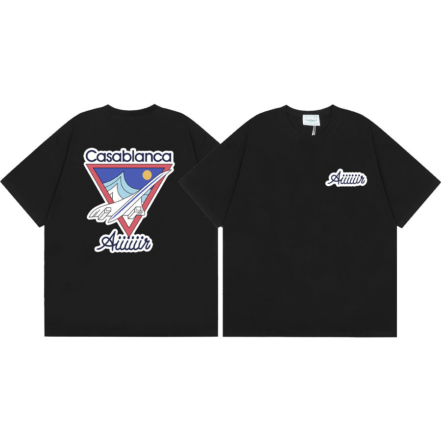 2026 New Casablanca Logo Print Loose Fit Unisex Short Sleeve T-Shirt