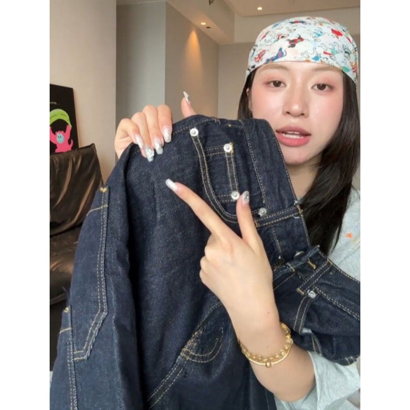 Multi-Pocket Cargo Denim Capri Pants Wide Leg Loose Straight Jorts