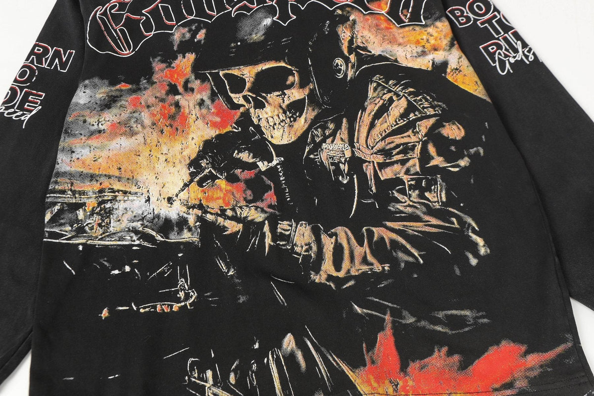 Godspeed Skull Flame Car Graphic Long-Sleeve T-Shirt