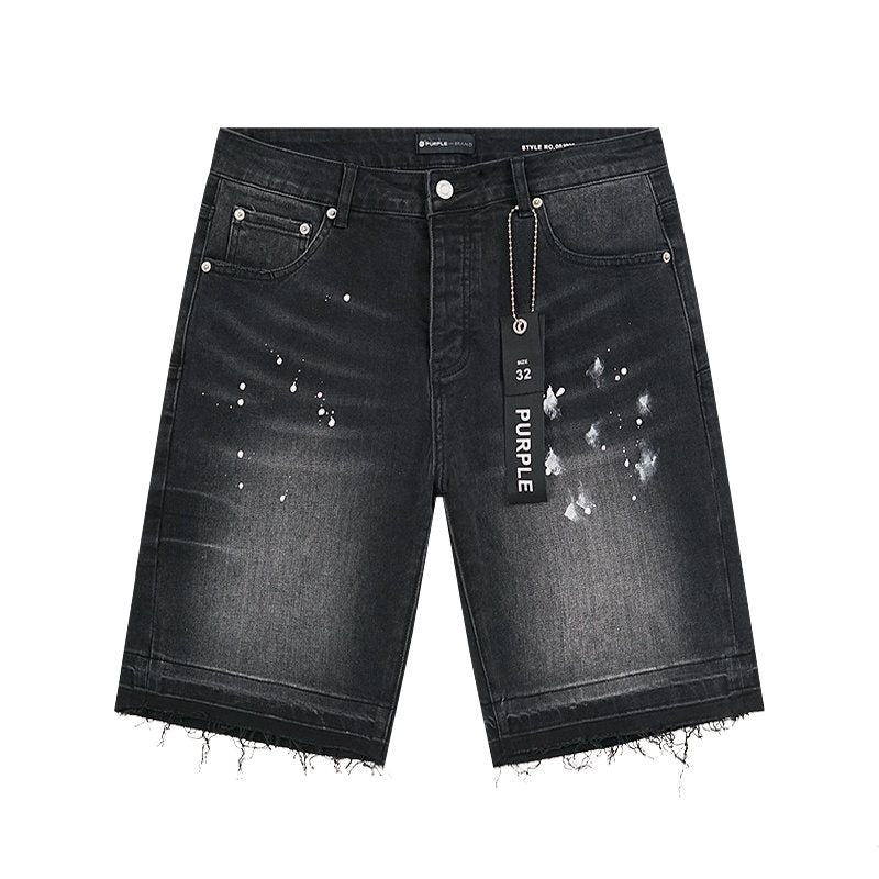 Purple Brand Black Paint-Splatter Distressed Denim Shorts