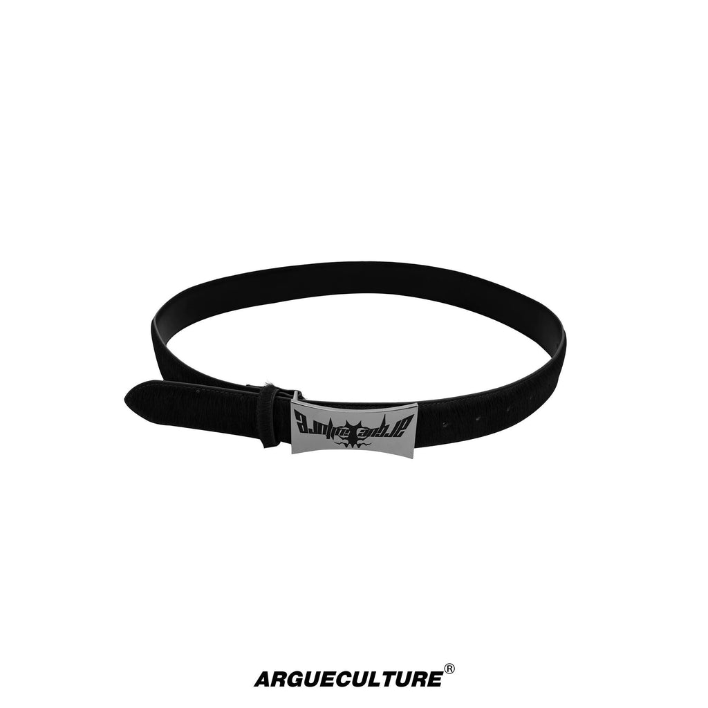 Argue Culture Horsehair Leather Belt Vintage Metal Plate Waist Belt