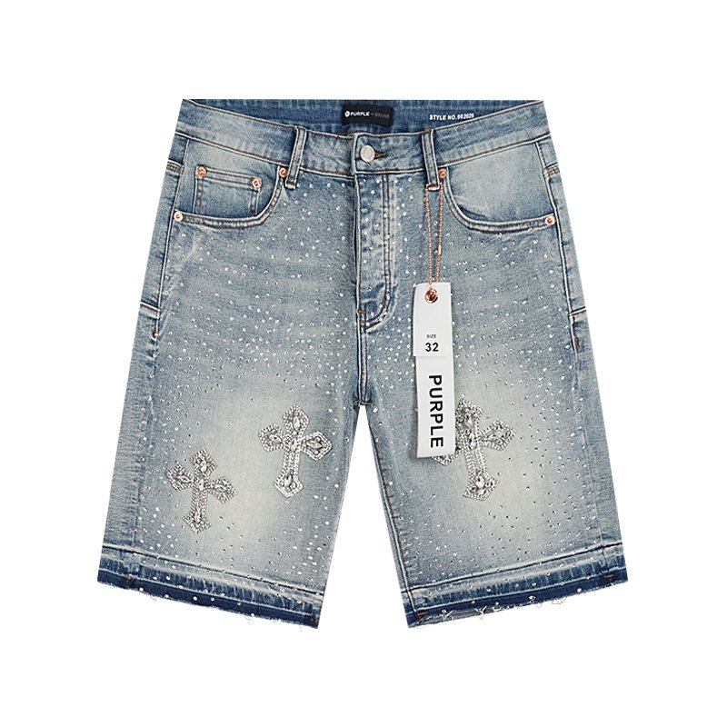 Purple Brand Rhinestone Cross Denim Shorts