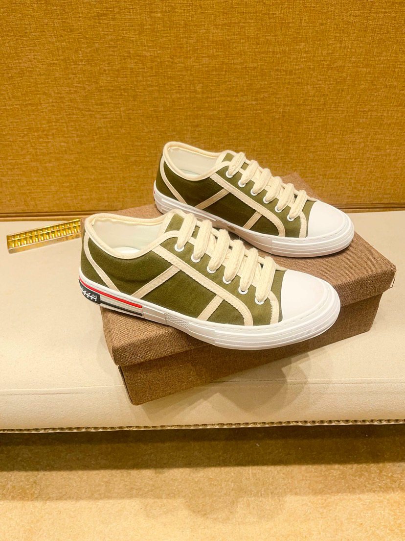 Olive Green and White Low-Top Sneakers