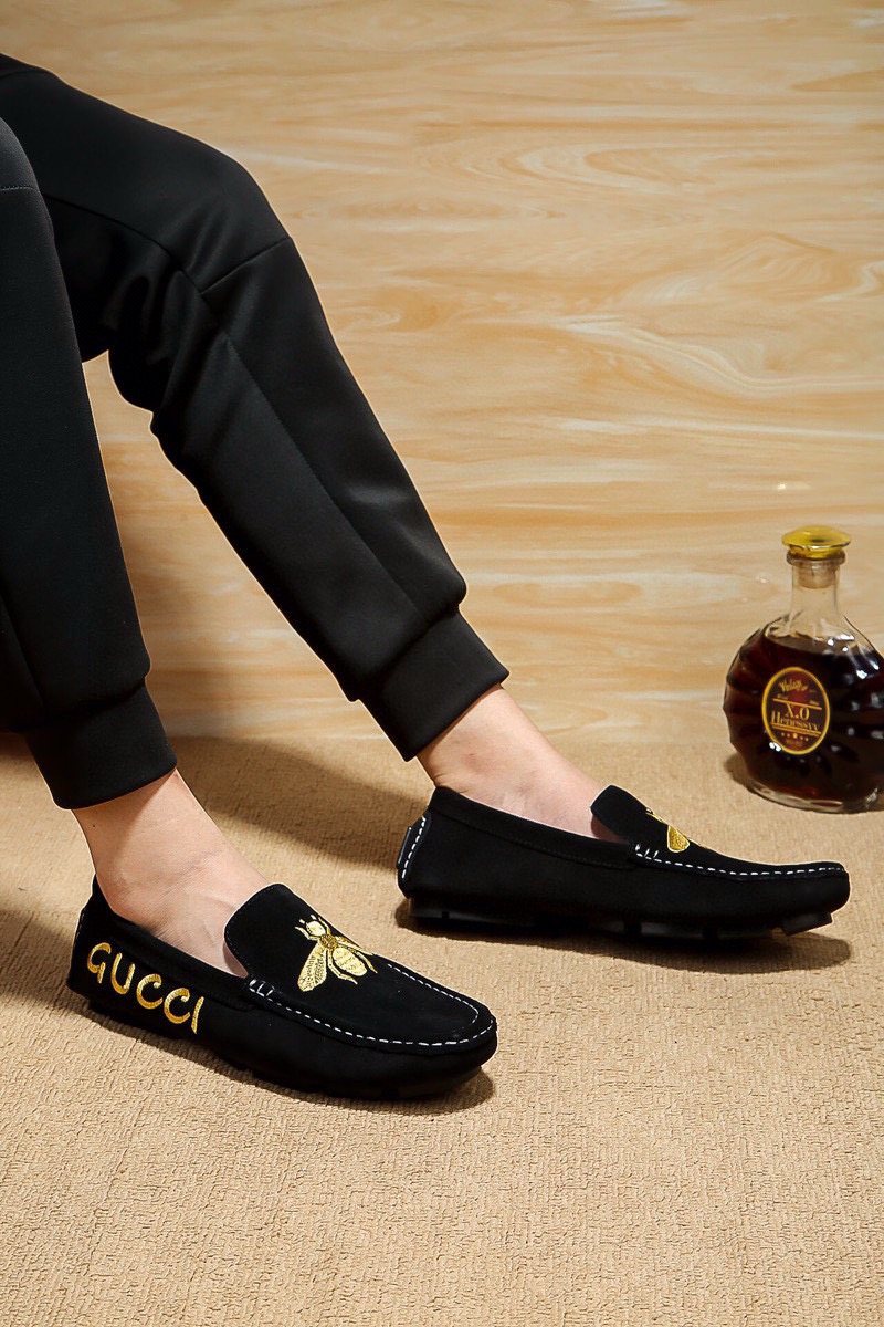 Gucci Black Loafers with Gold Bee Motifs
