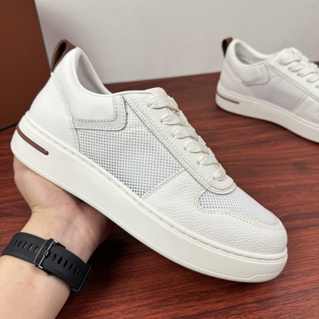 Loro Piana Men's Textured Leather Mesh Low-Top Sneakers
