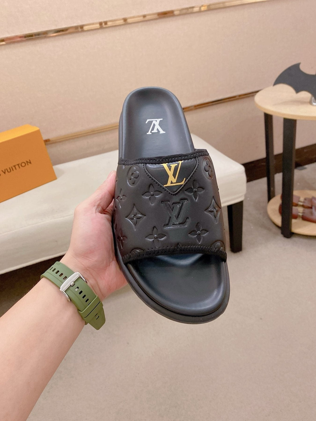 Louis Vuitton Embossed Men's Slide Sandals - Molded Sole