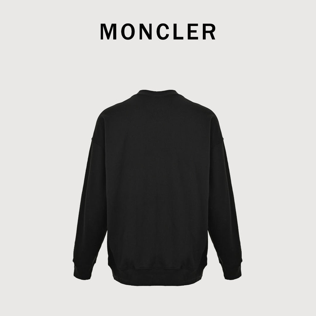 Moncler 26SS Classic Badge Embroidered Logo Crew Neck Sweatshirt — Black