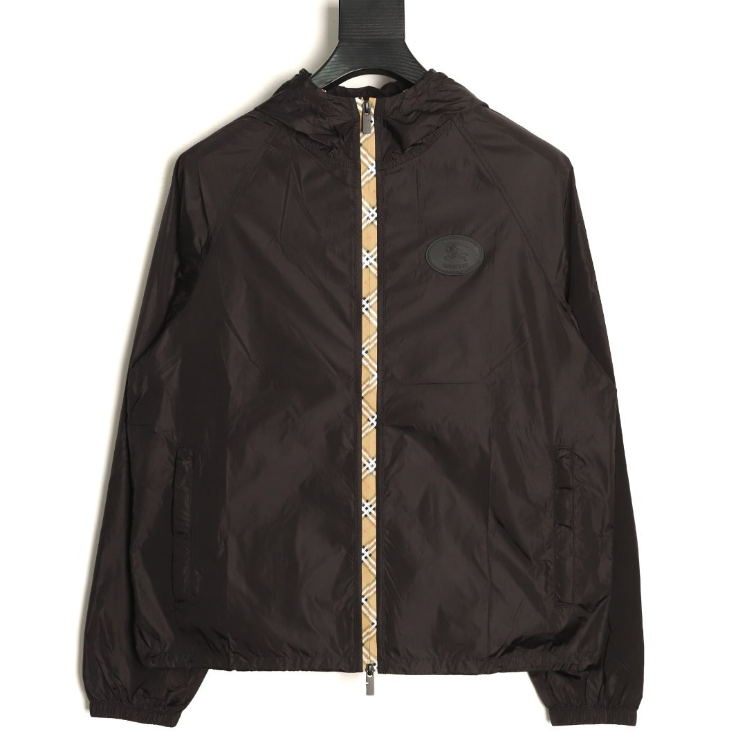 Burberry Check-Trim Hooded Zip-Up Jacket - Dark Brown