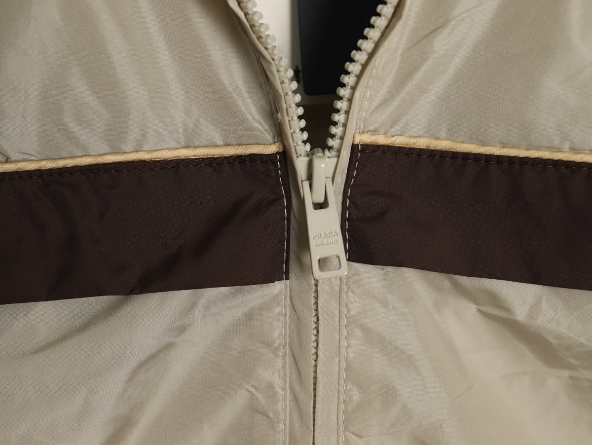 Prada Logo-Detail Colorblock Zip Jacket - Beige and Brown