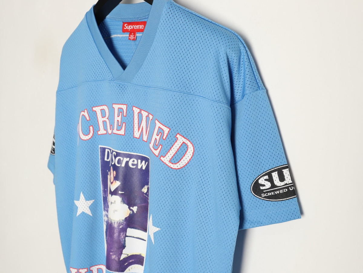 Supreme DJ Screw Graphic V-Neck Football-Style Jersey - Light Blue